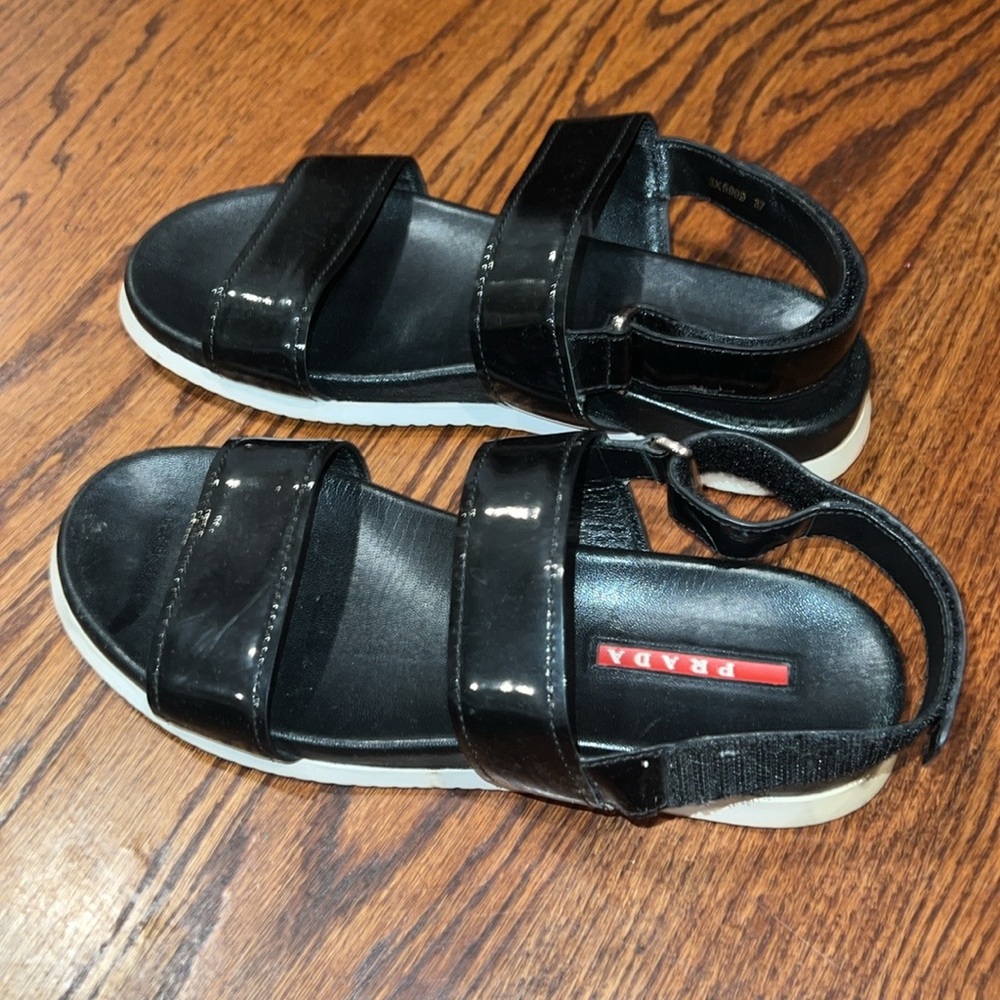 Prada Black Patent Leather & White Rubber Shoes